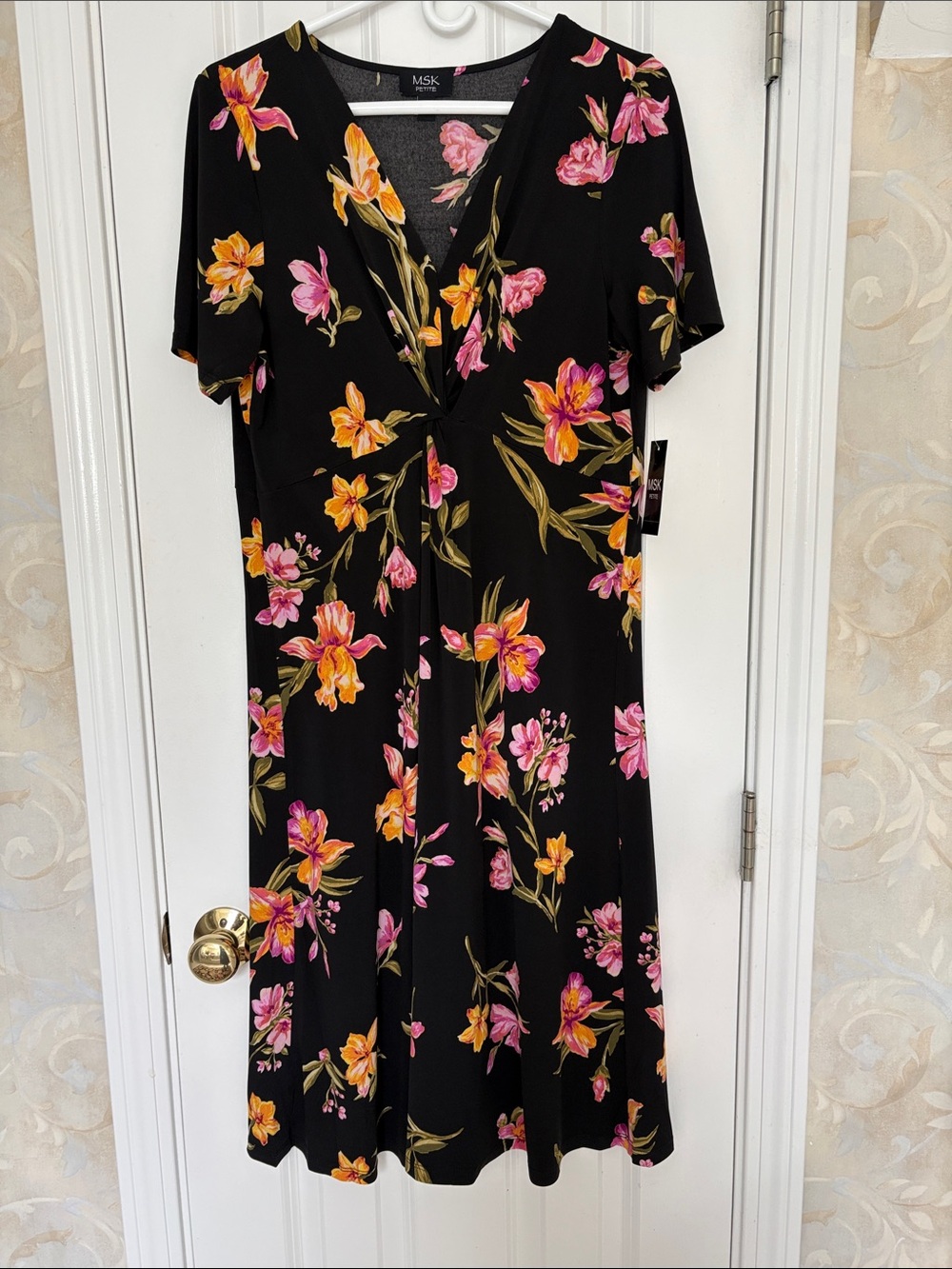 MSK Black Maxi Dress with Pink & Orange Floral Print